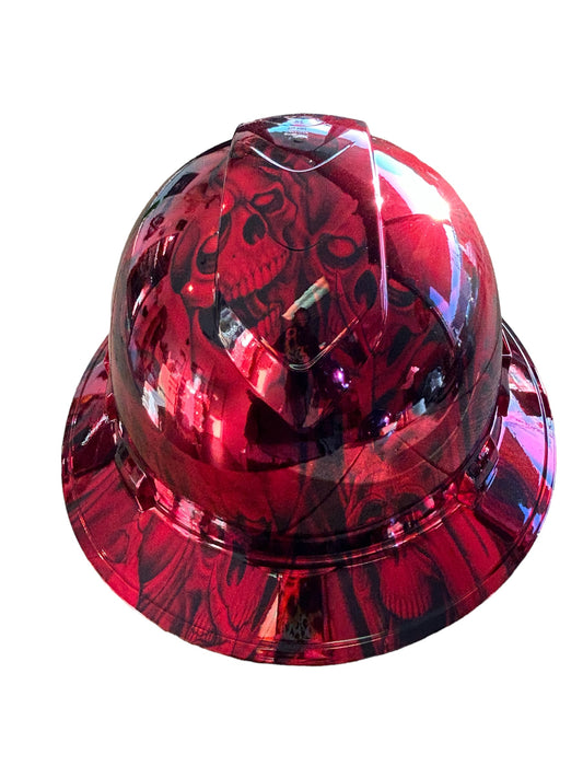 Custom Hydro Dipped Ridgeline Full Brim Vented Chrome Kandy Red No Evil Skulls