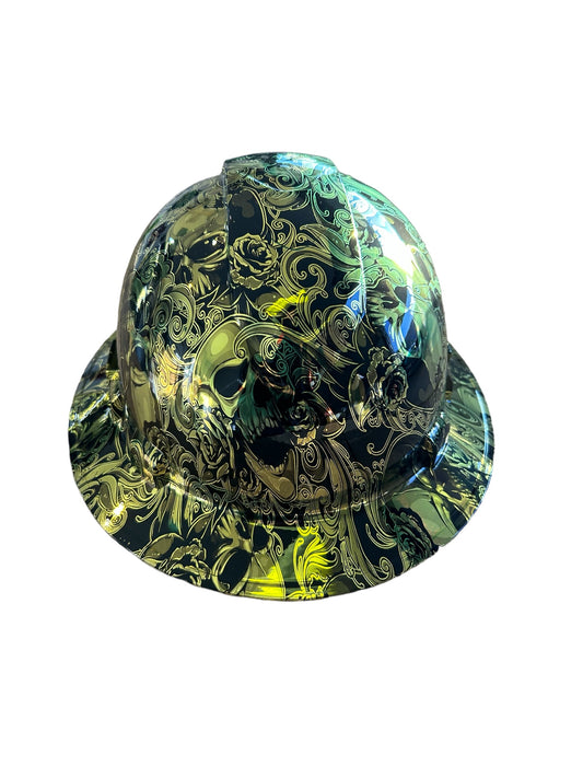 Custom Hydro Dipped Ridgeline Full Brim  Gold Chrome Filigree Skulls