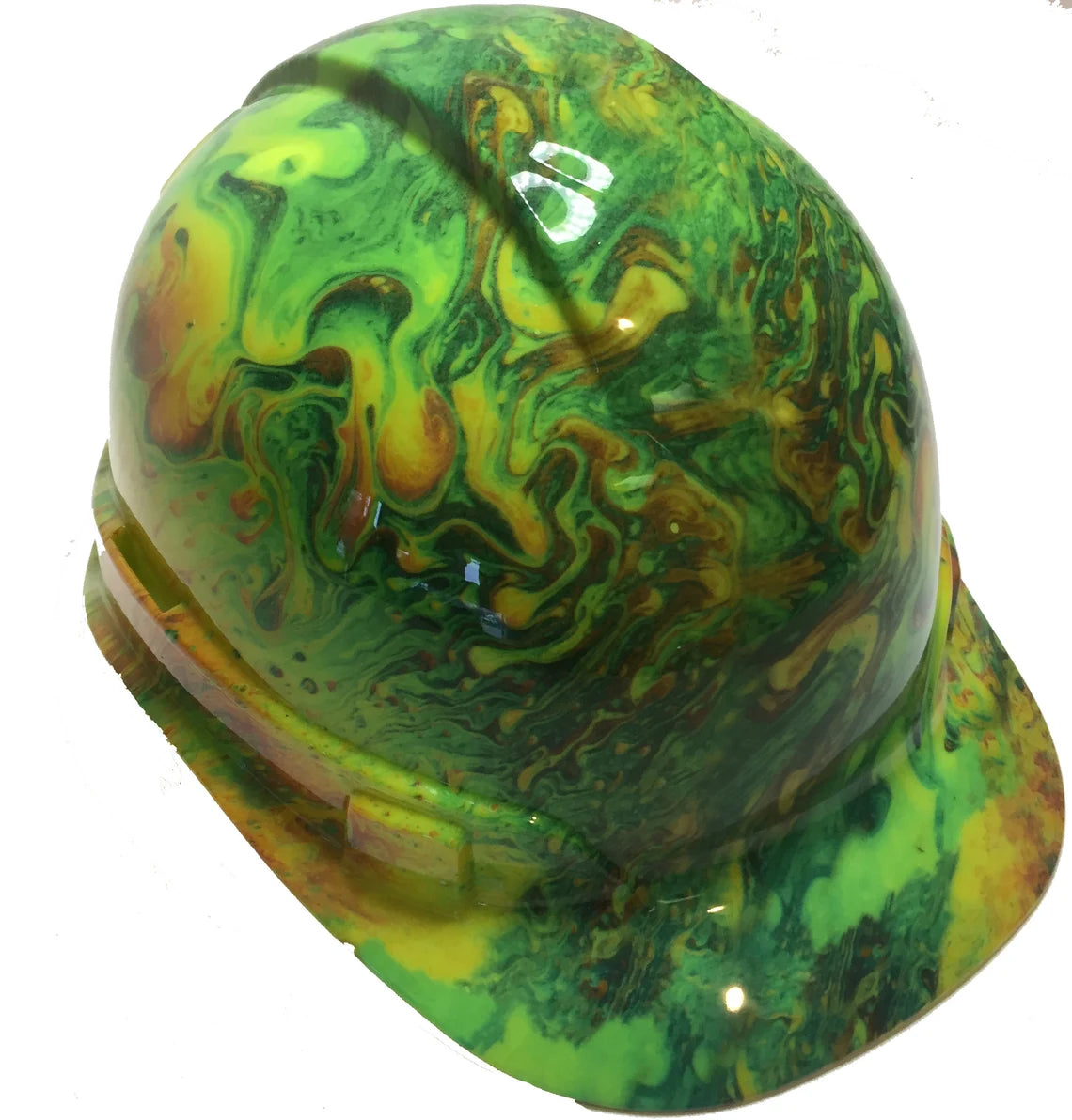 Hydro Dipped Hard Hat Ridgeline Cap Style Custom Hi Vis Green Slicked Out