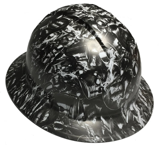 Custom Hard Hat White Brotherhood Skulls Full Brim Ridgeline