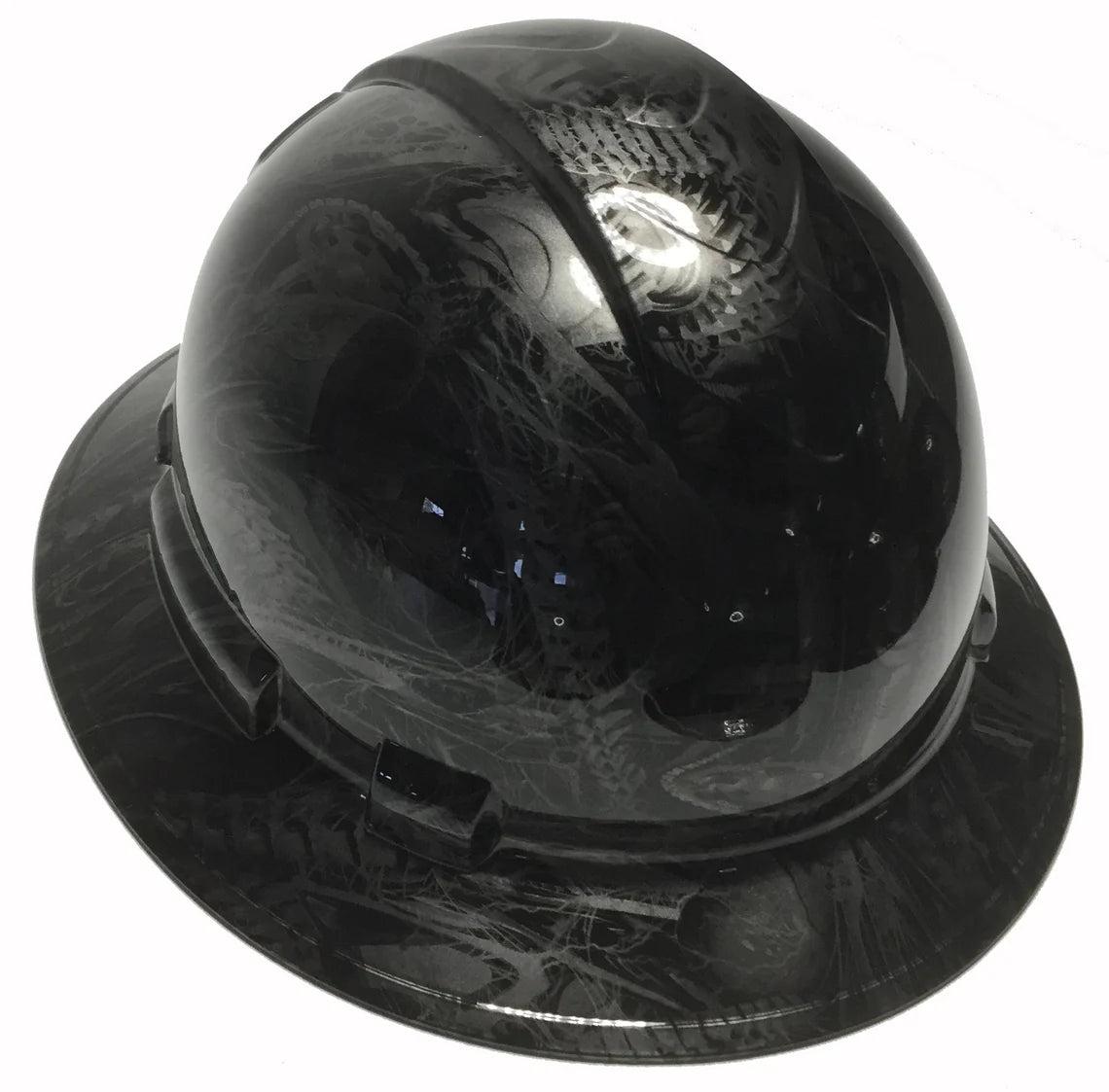 Custom Hard Hat Metallic Graphite Bio Mechanical Full Brim Ridgeline