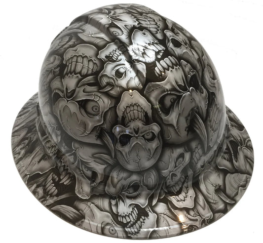 Custom Hard Hat Pearl White Insanity Skulls Full Brim Ridgeline