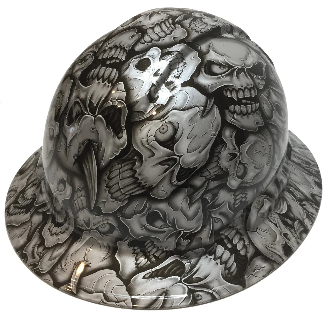 Custom Hard Hat Pearl White Insanity Skulls Full Brim Ridgeline