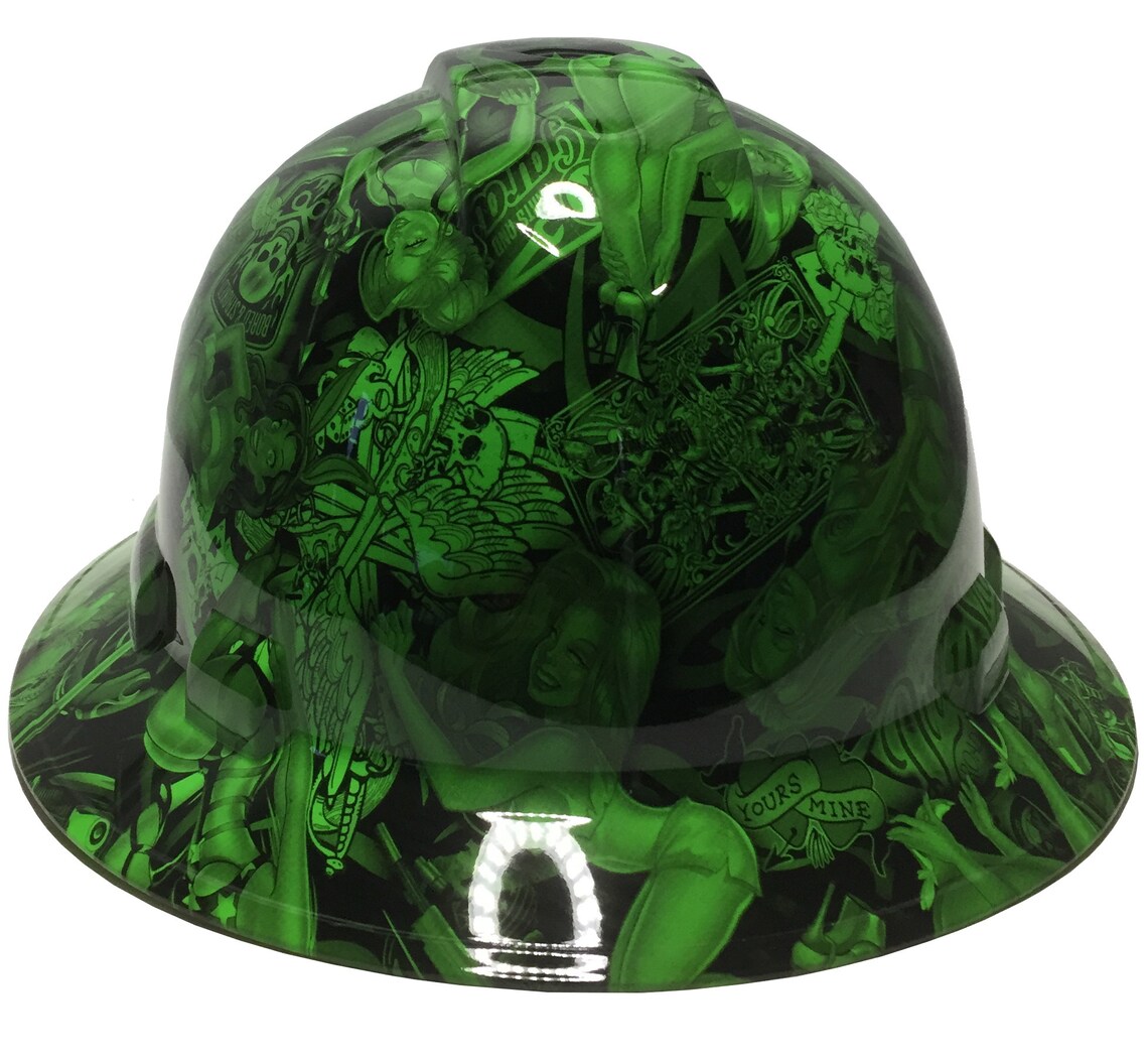 Custom Hard Hat Alien Green Naughty Boy Full Brim Ridgeline