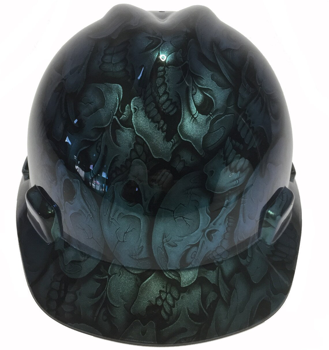 Custom Hard Hat Blue Green Chameleon Insanity Skulls MSA VGard Cap Style