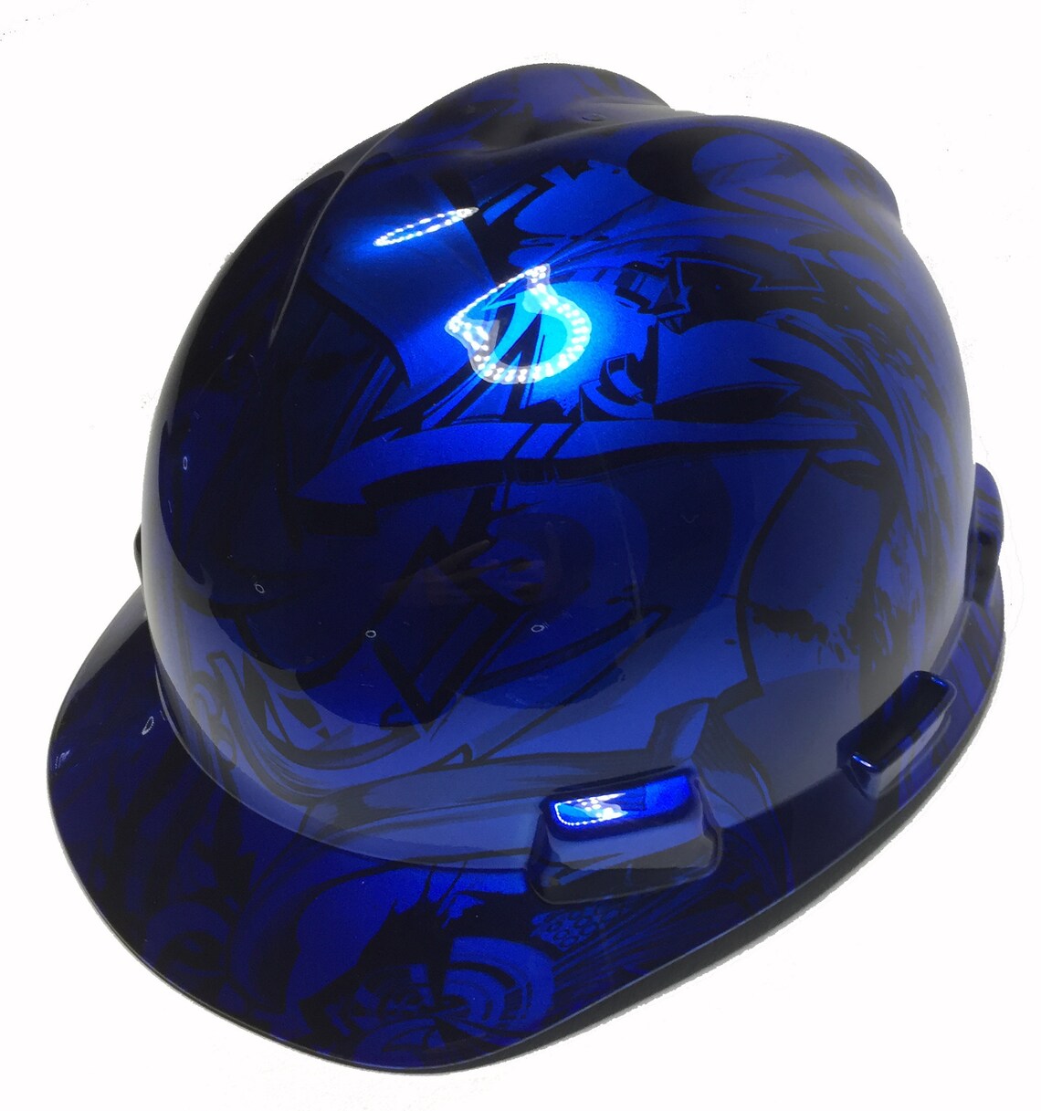 Custom hydro Dipped Hard Hat Blue Kandy Graffiti MSA VGard Cap Style