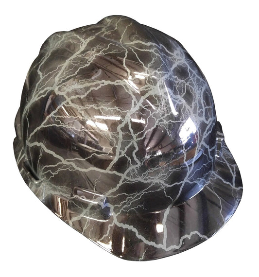 Hard Hat MSA V-Gard Cap Style Custom Gray Lightning