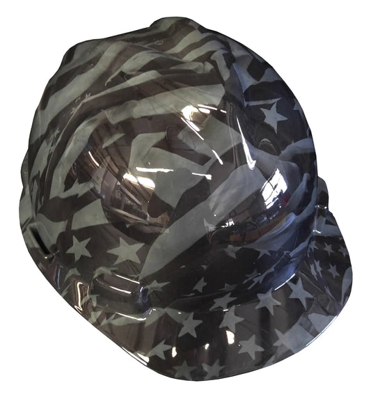 Hard Hat MSA V-Gard Cap Style Custom Gray Midnight American Flags