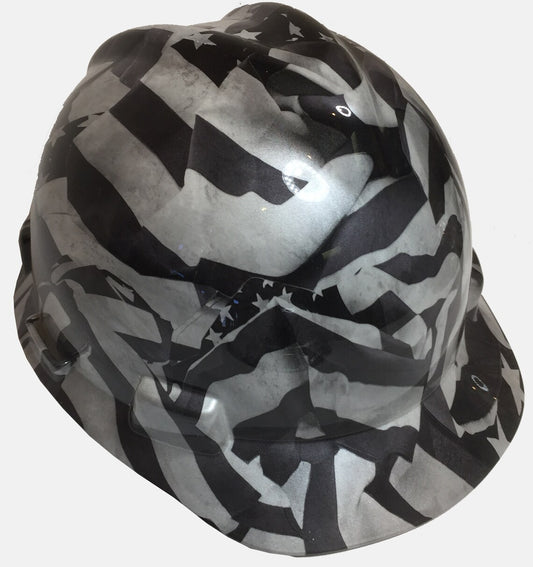 Custom Hard Hat Pearl White Midnight American Flags Hydro Dipped MSA VGard Cap Style