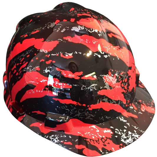 Hard Hat MSA V-Gard Cap Style Custom Red Marble Splash Hydro Dipped