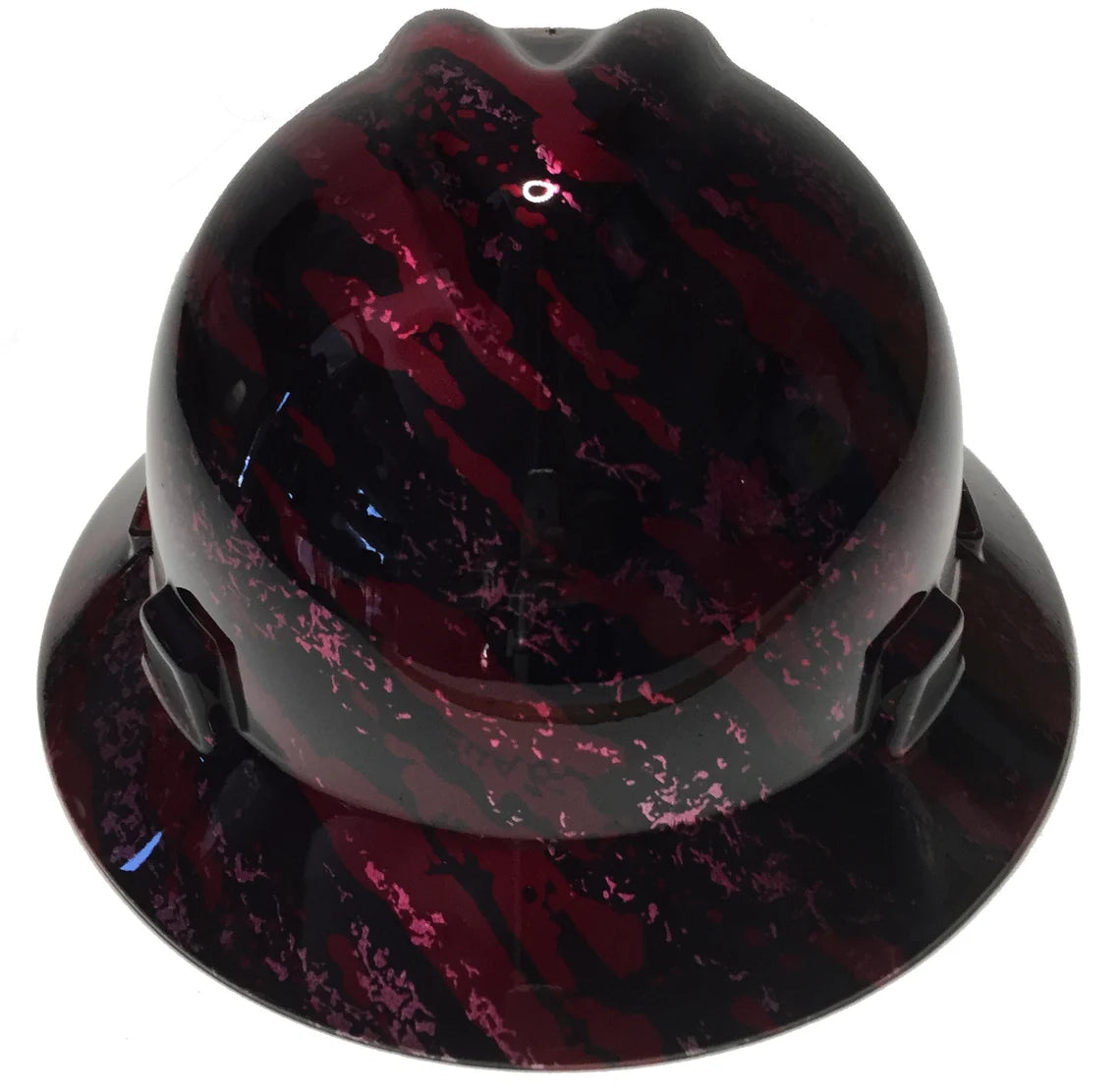 Custom Hard Hat Brandywine Red Marble Splash MSA V-Gard Full Brim