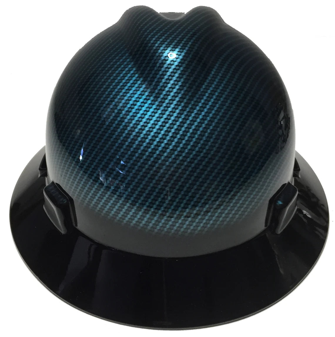 Hard Hat MSA V-Gard Full Brim Custom Hydro Dipped Light Blue Kandy Carbon Fiber With Black Brim