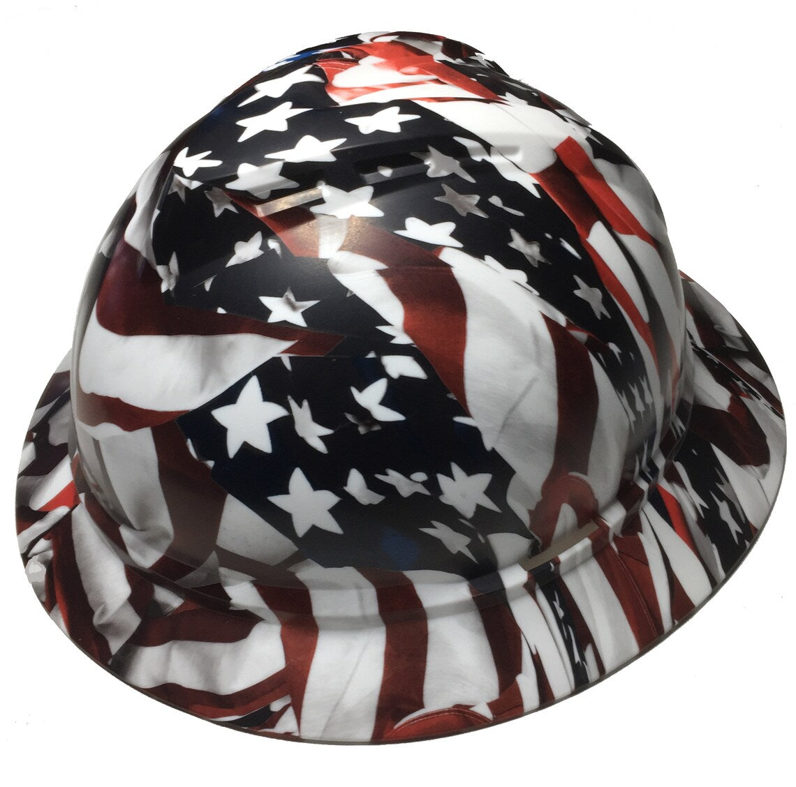 Custom Hard Hat American Flag MSA 500 Series V-Gard Full Brim 6 Point Harness