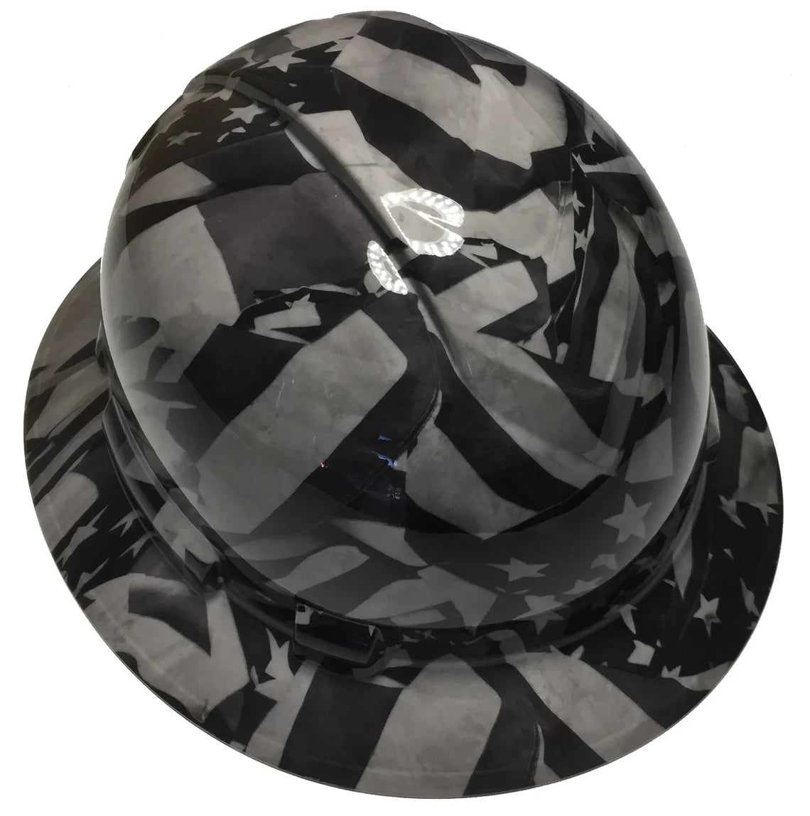 Custom Hard Hat Light Gray Midnight American Flags Full Brim Ridgeline