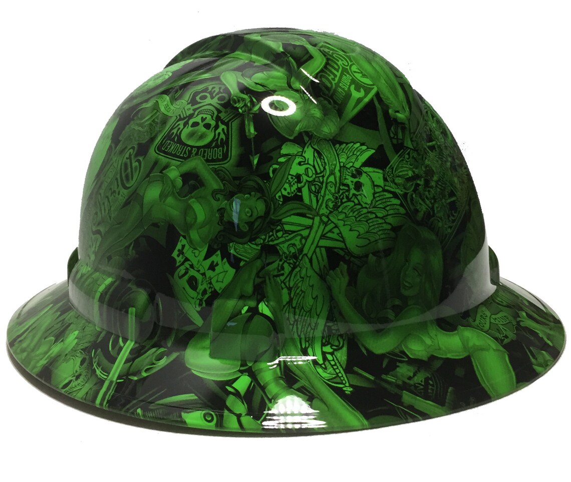 Custom Hard Hat Alien Green Naughty Boy Full Brim Ridgeline