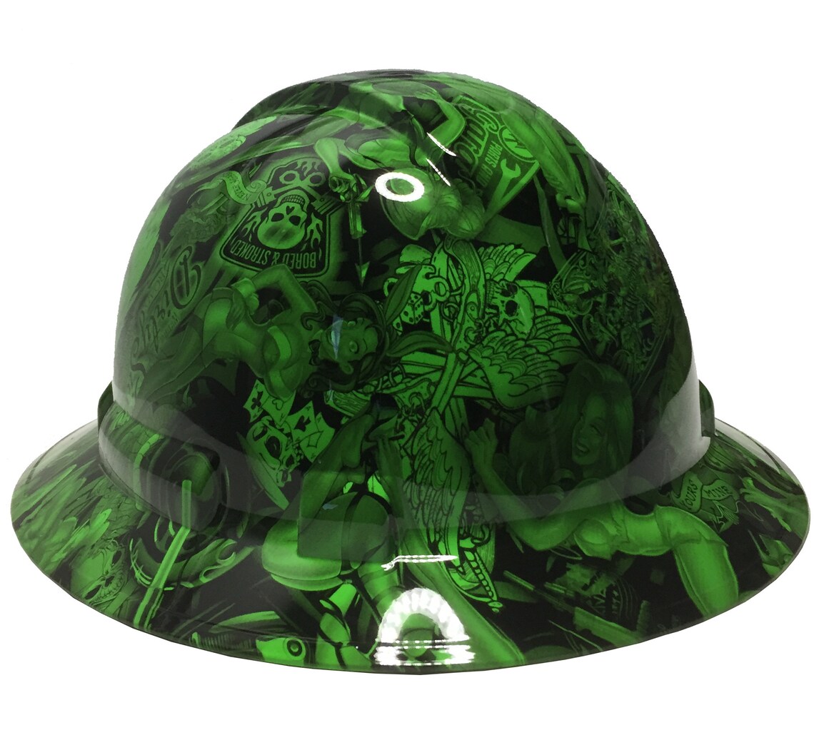 Custom Hard Hat Alien Green Naughty Boy Full Brim Ridgeline