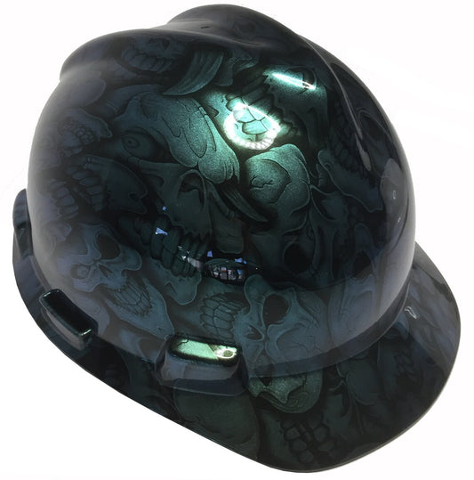 Custom Hard Hat Blue Green Chameleon Insanity Skulls MSA VGard Cap Style