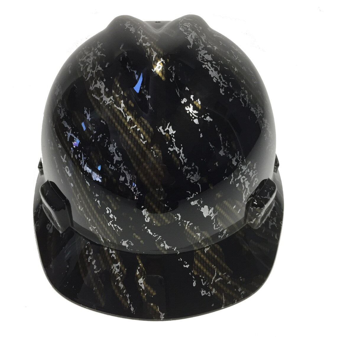 Custom Hard Hat MSA V-Gard Cap Style Hydro Dipped Gold Carbon Fiber Marble Splash