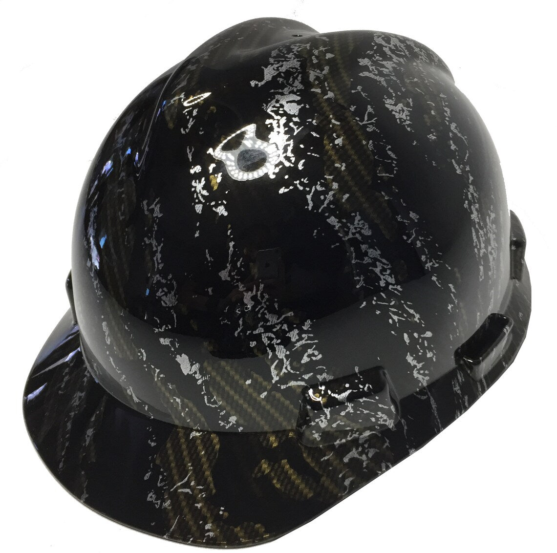 Custom Hard Hat MSA V-Gard Cap Style Hydro Dipped Gold Carbon Fiber Marble Splash