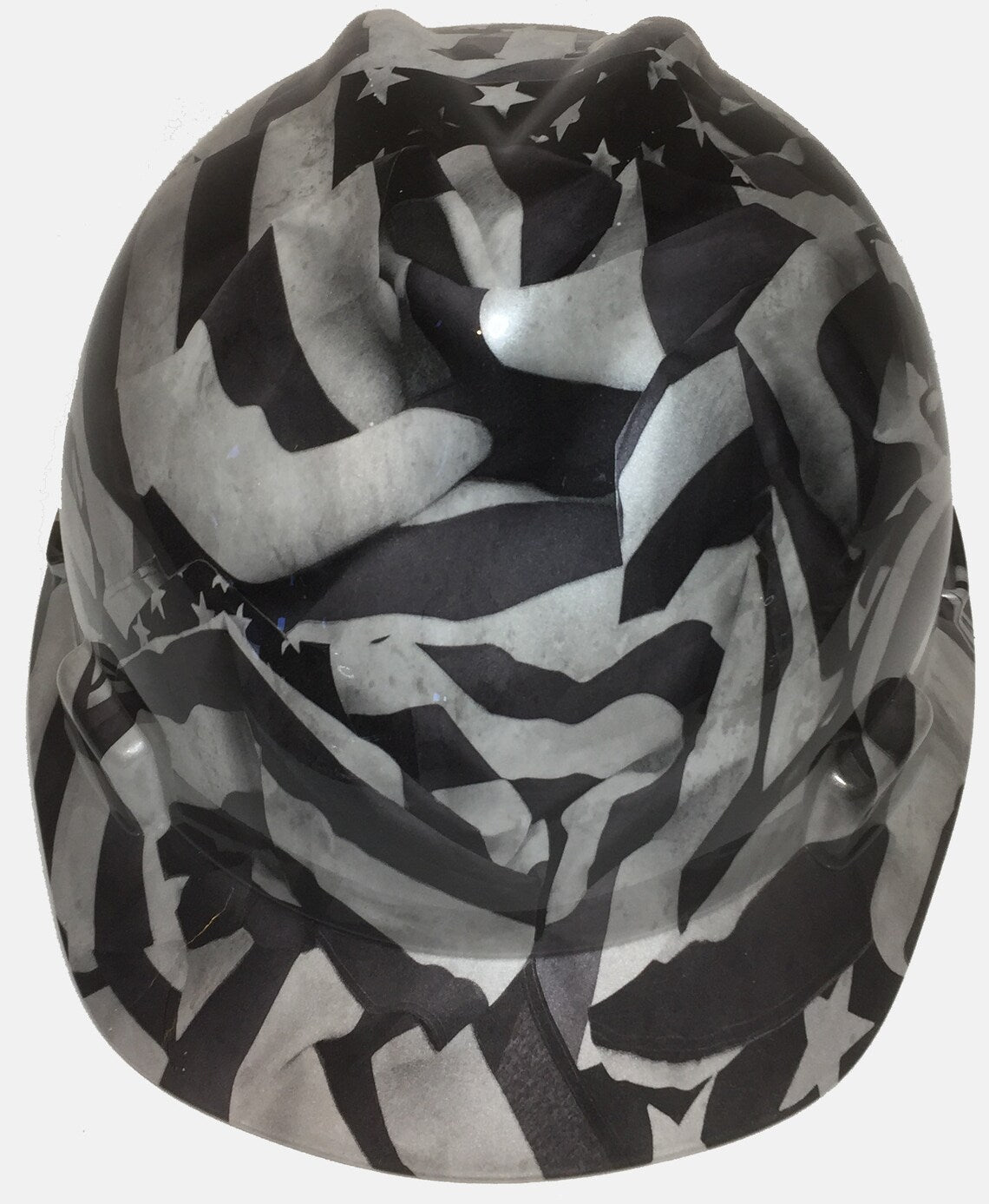 Custom Hard Hat Pearl White Midnight American Flags Hydro Dipped MSA VGard Cap Style