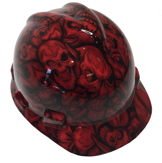 Hydro Dipped Hard Hat MSA V-Gard Cap Style Custom Red Insanity Skulls