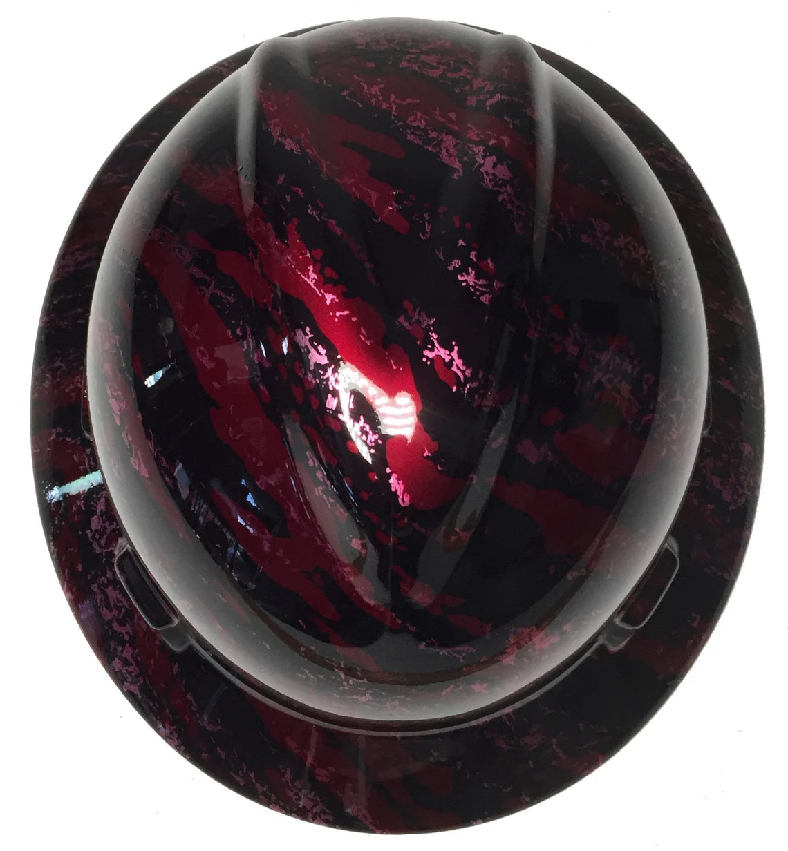 Custom Hard Hat Brandywine Red Marble Splash MSA V-Gard Full Brim