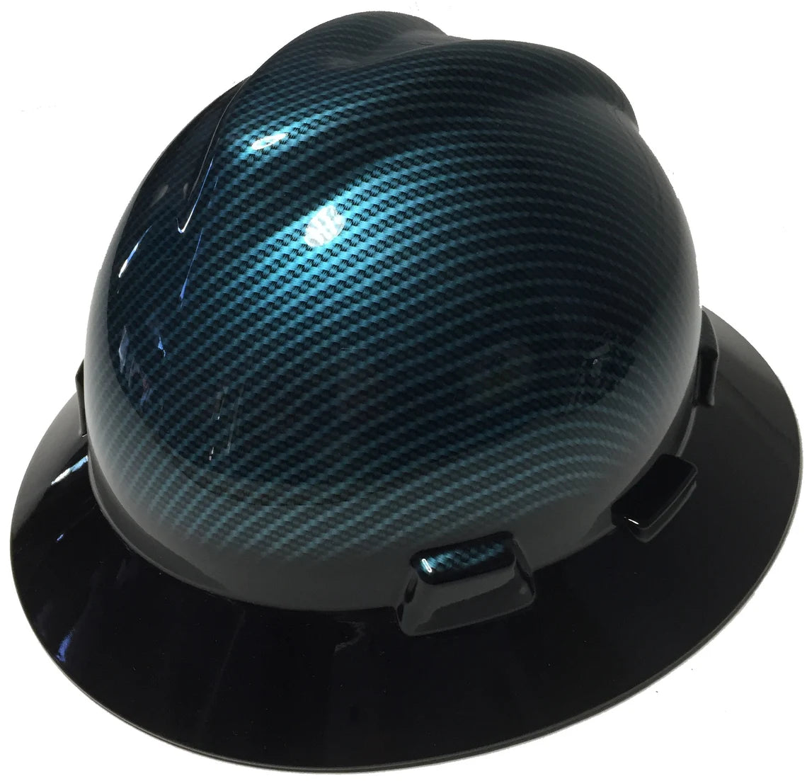 Hard Hat MSA V-Gard Full Brim Custom Hydro Dipped Light Blue Kandy Carbon Fiber With Black Brim