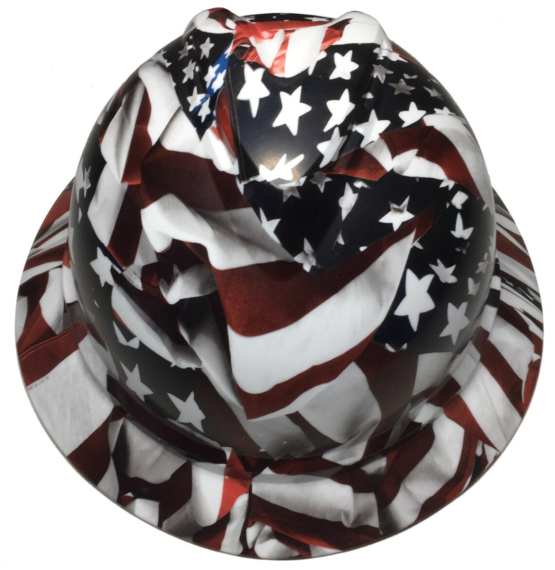 Custom Hard Hat American Flag MSA 500 Series V-Gard Full Brim 6 Point Harness