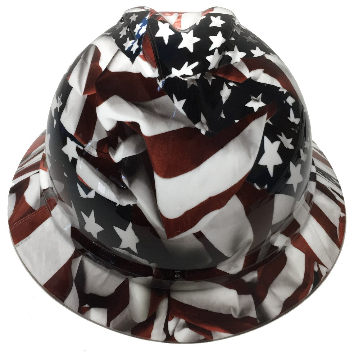 Custom Hard Hat American Flag MSA 500 Series V-Gard Full Brim 6 Point Harness