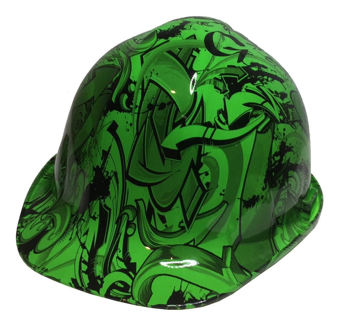 Custom Hard Hat Alien Green Graffiti SL Series Cap Style