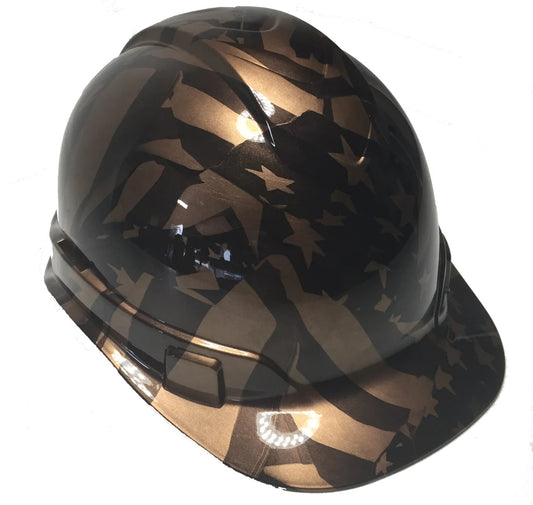 Custom Hydro Dipped Hard Hat Copper Metallic Midnight American Flag Ridgeline Cap Style