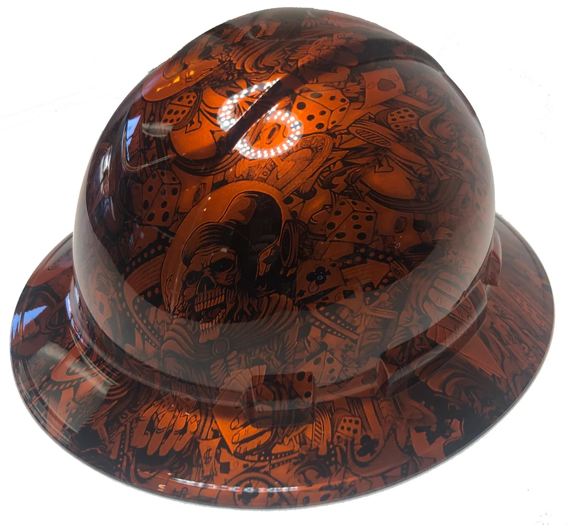 Custom Hydro Dipped Hard Hat Ridgeline Full Brim Orange Kandy Gambler