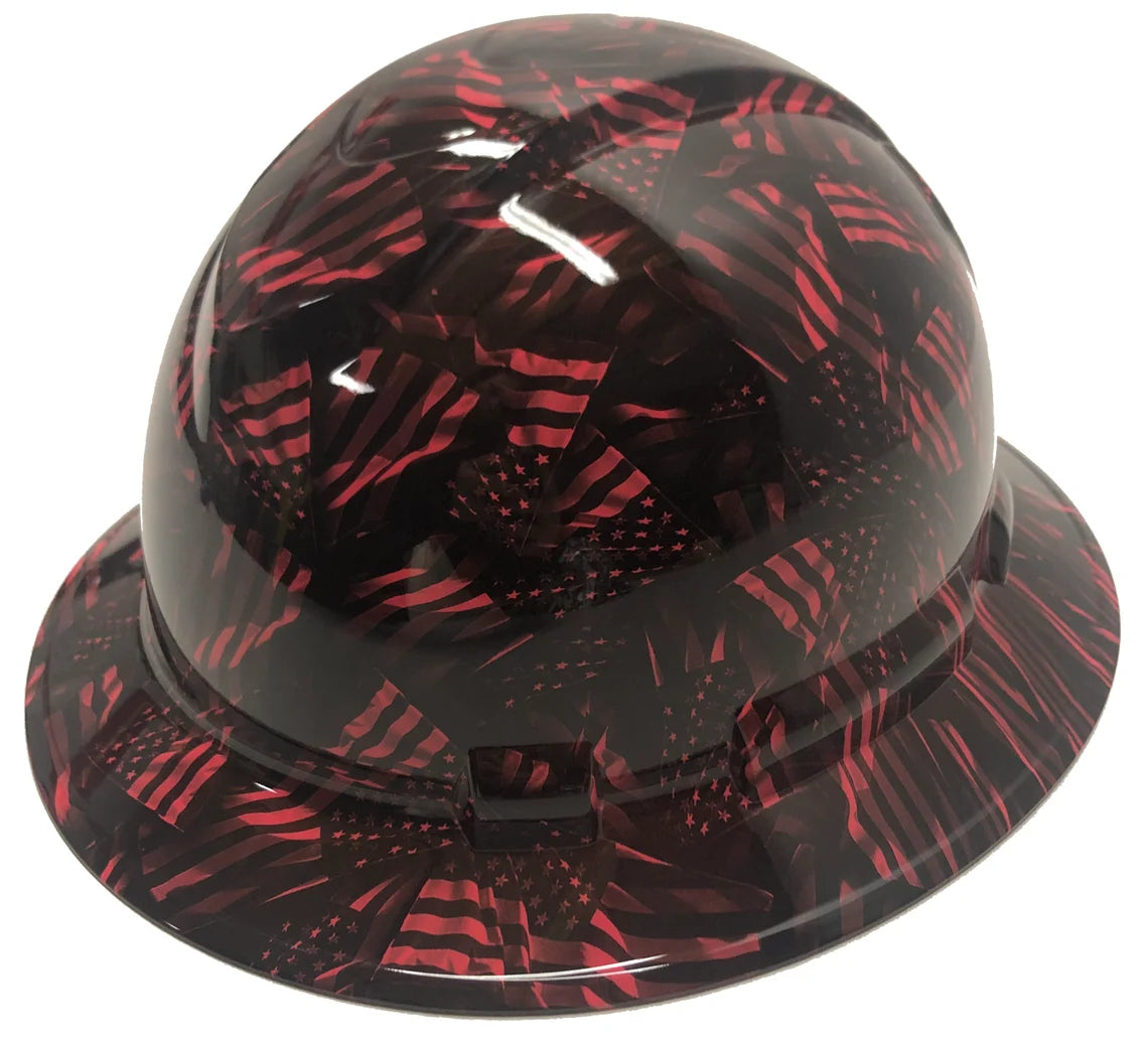 Custom Hydro Dipped Hard Hat Ridgeline Full Brim Pink Negative American Flags