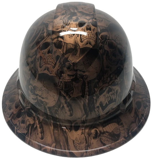 Custom Hard Hat Ridgeline Full Brim Copper Metallic Demented Skulls