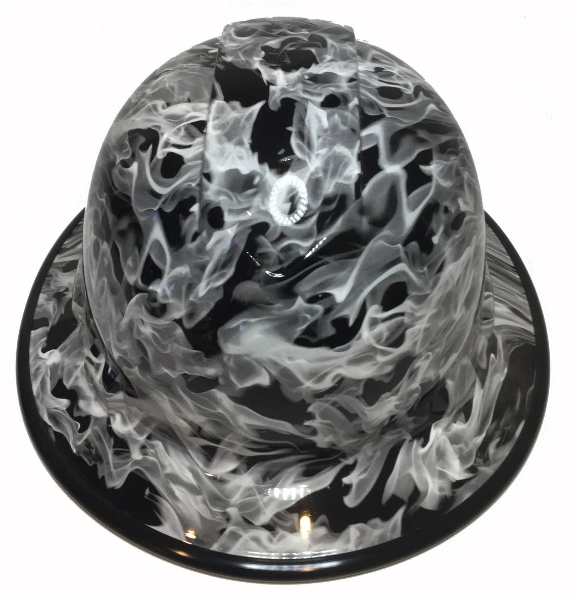 Custom Hydro Dipped Hard Hat White Flames Full Brim Ridgeline