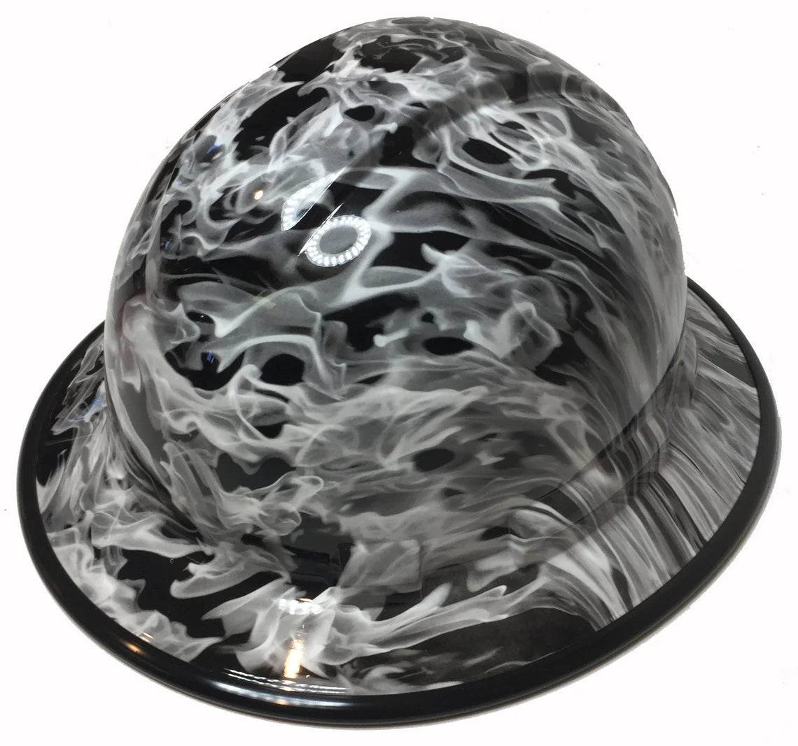 Custom Hydro Dipped Hard Hat White Flames Full Brim Ridgeline