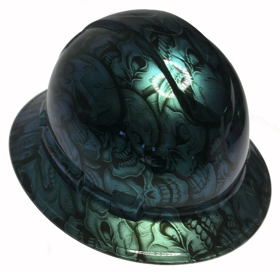 Custom Hydro Dipped Hard Hat Blue Green Chameleon Insanity Skulls Full Brim Ridgeline