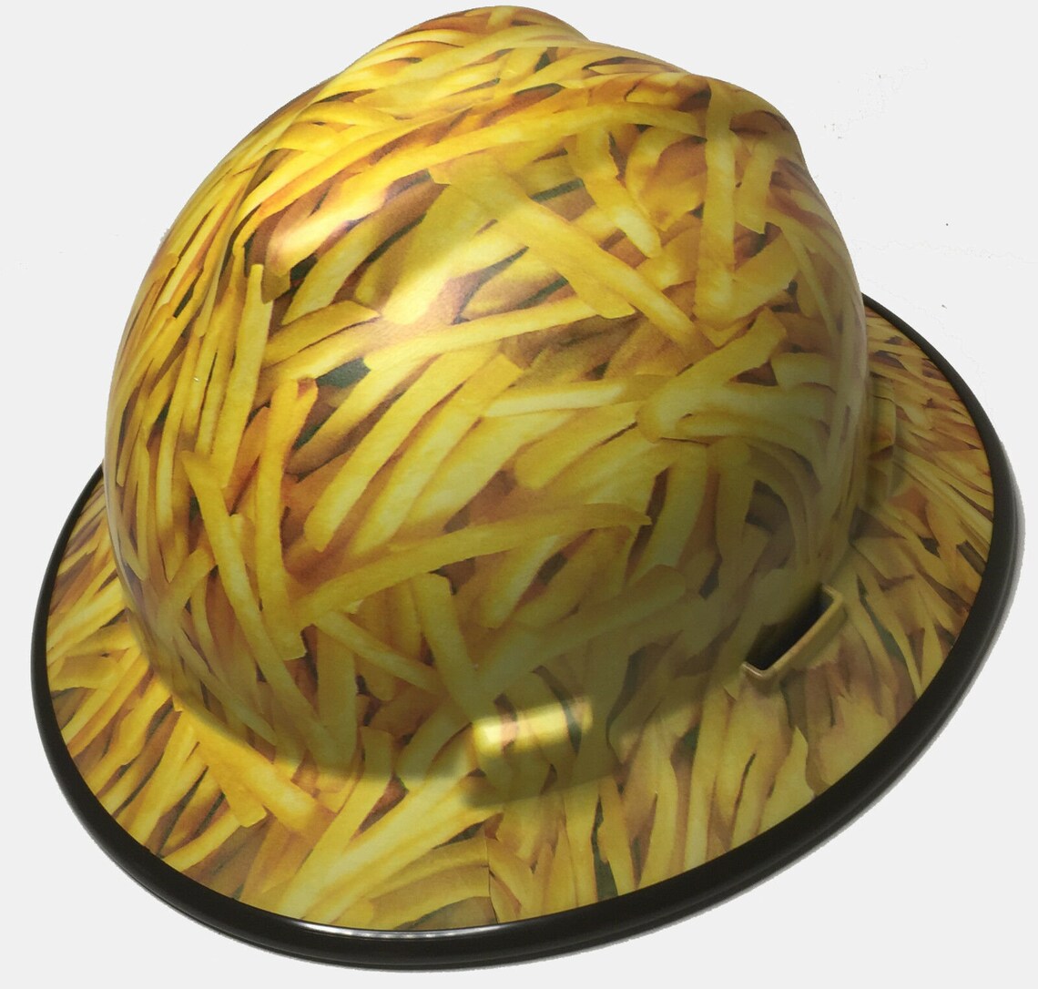 Hydro Dipped MSA Full Brim Hard Hat Custom Fries with Black EdgeGard