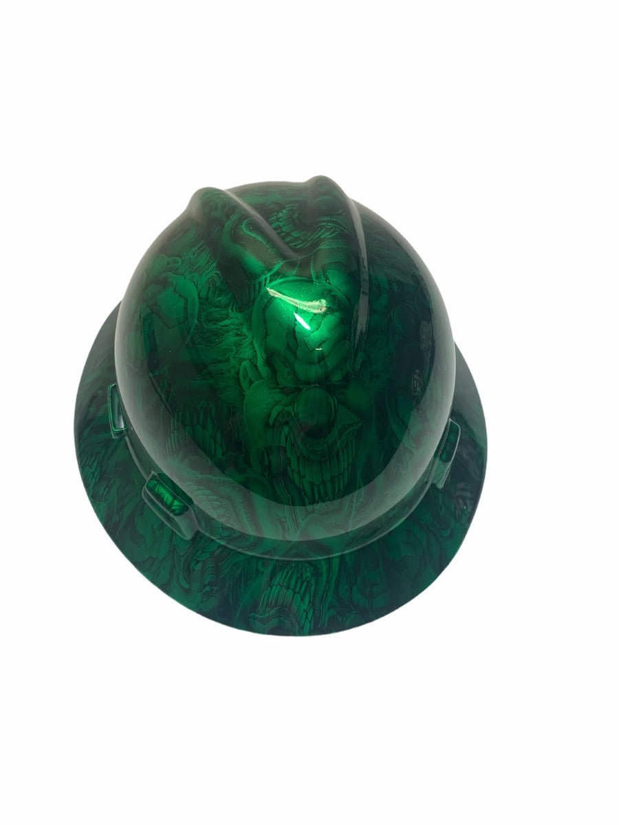 Custom Hard Hat Kandy Green Boss Skulls MSA V-Gard Full Brim