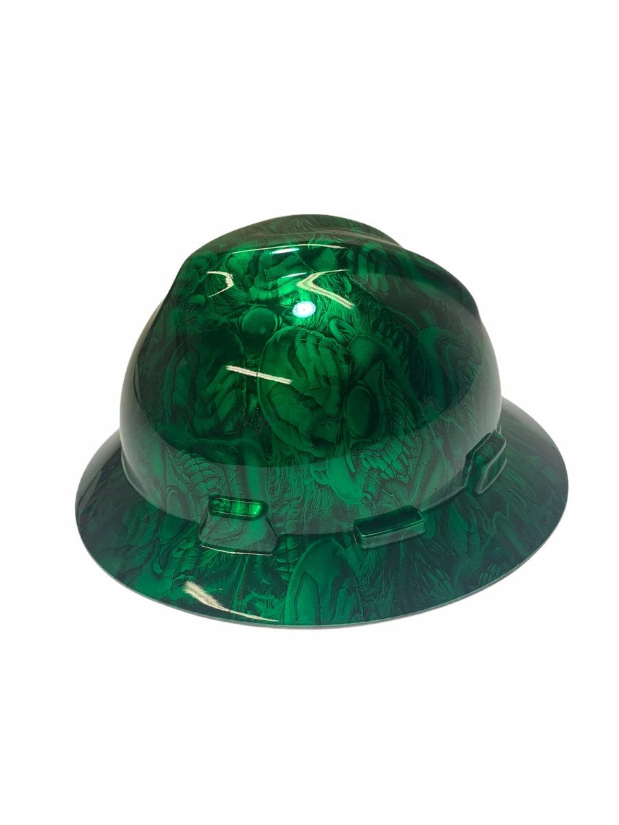 Custom Hard Hat Kandy Green Boss Skulls MSA V-Gard Full Brim