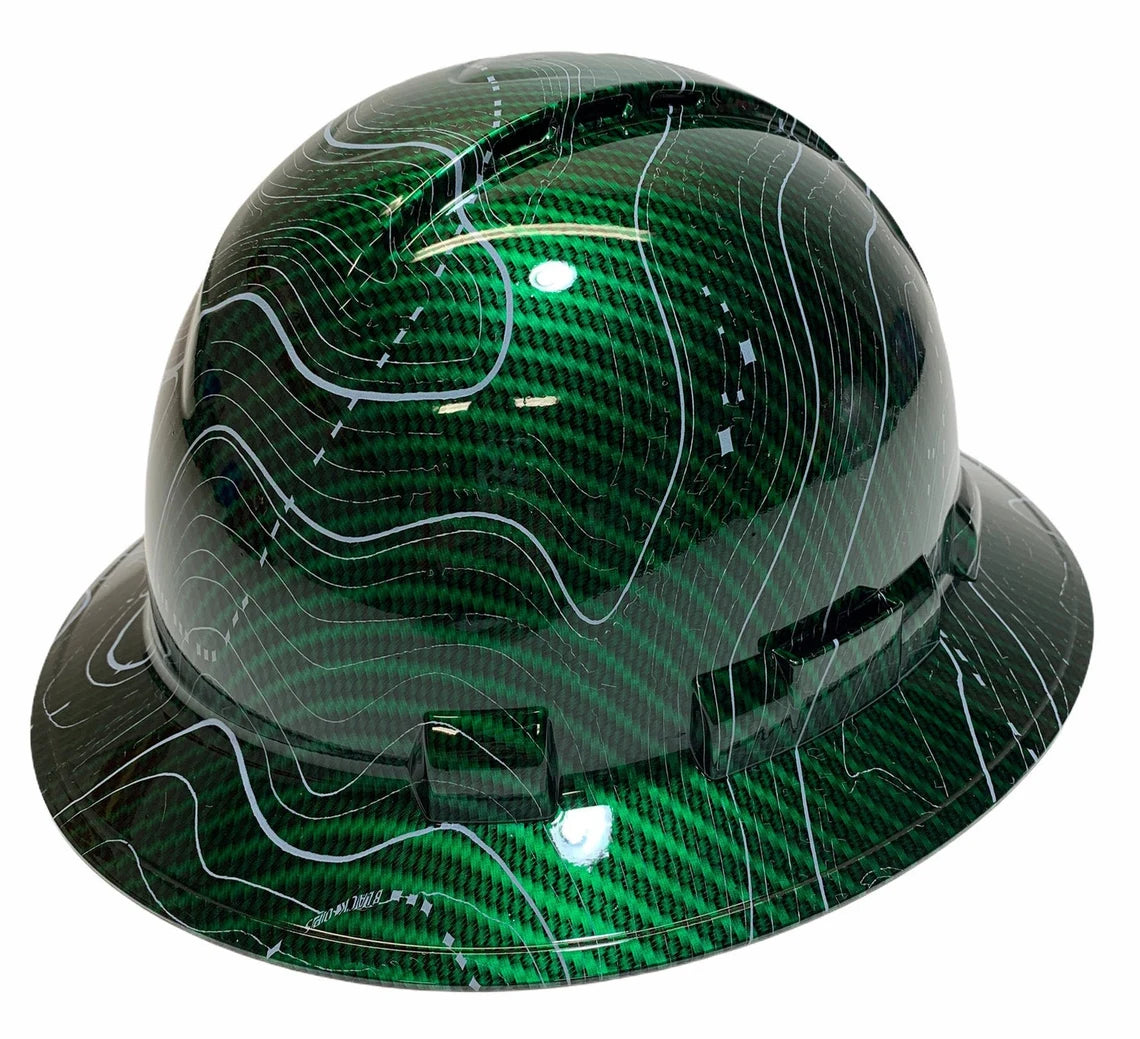 Custom Hard Hat Vented Green Kandy Carbon Fiber Black Ops Hydro Dipped Full Brim Ridgeline