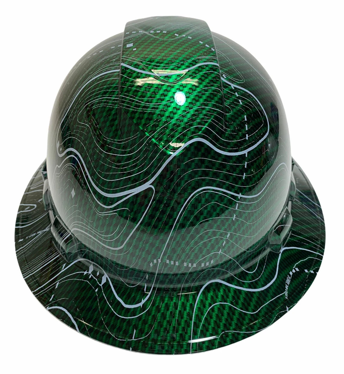 Custom Hard Hat Vented Green Kandy Carbon Fiber Black Ops Hydro Dipped Full Brim Ridgeline