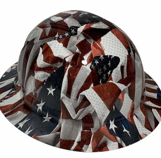 Custom Hydro Dipped Hard Hat White Carbon Fiber Flags Full Brim Ridgeline