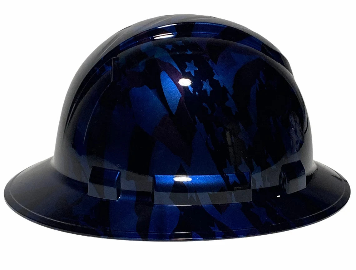 Hydro Dipped Hard Hat Ridgeline Full Brim Custom Blue Translucent American Flags