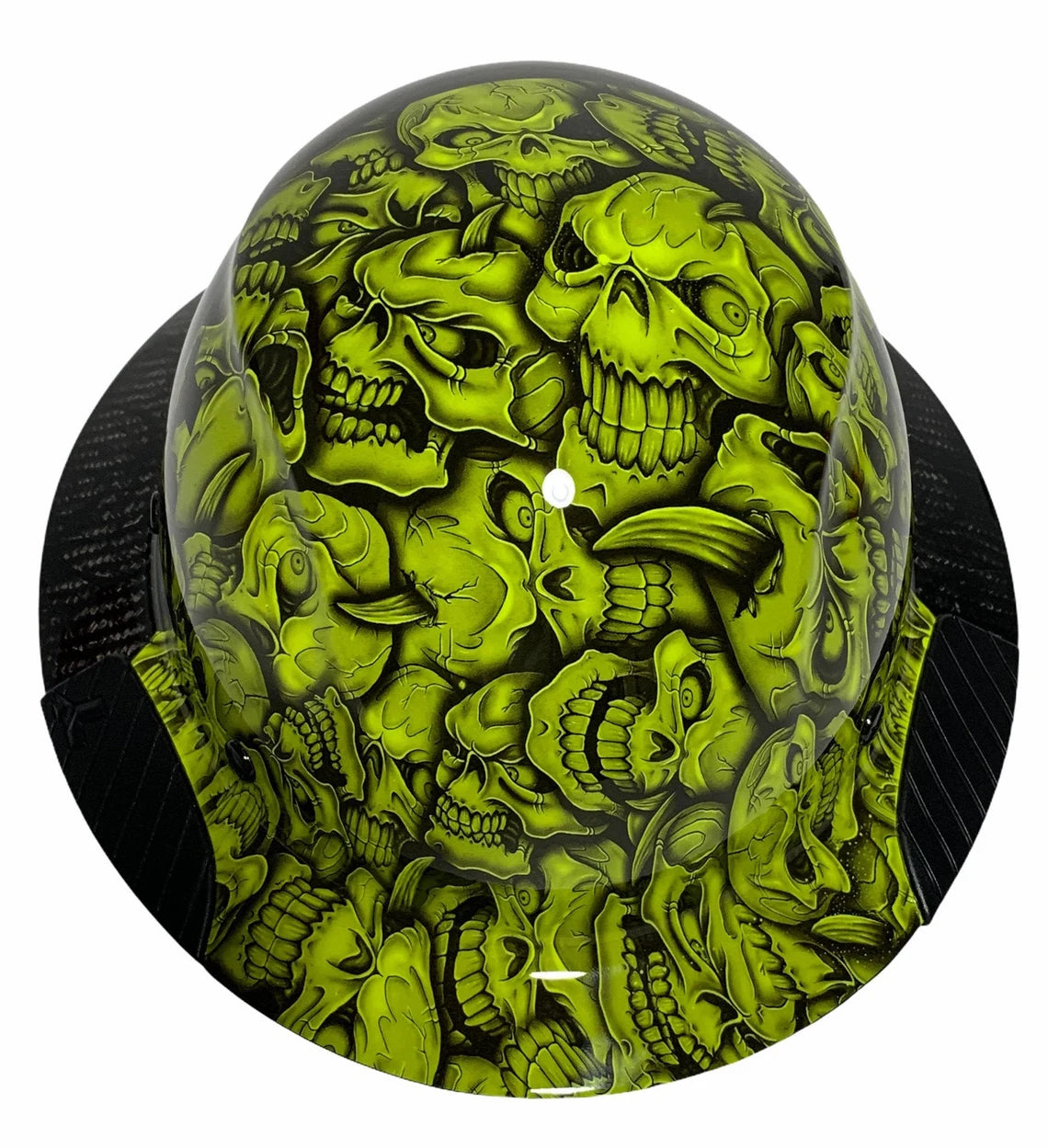 Custom Hydro Dipped Black and Green Insanity Skulls Lift DAX Fifty 50 HDF50C-19HC Carbon Fiber Full Brim Hard Hat