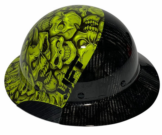 Custom Hydro Dipped Black and Green Insanity Skulls Lift DAX Fifty 50 HDF50C-19HC Carbon Fiber Full Brim Hard Hat