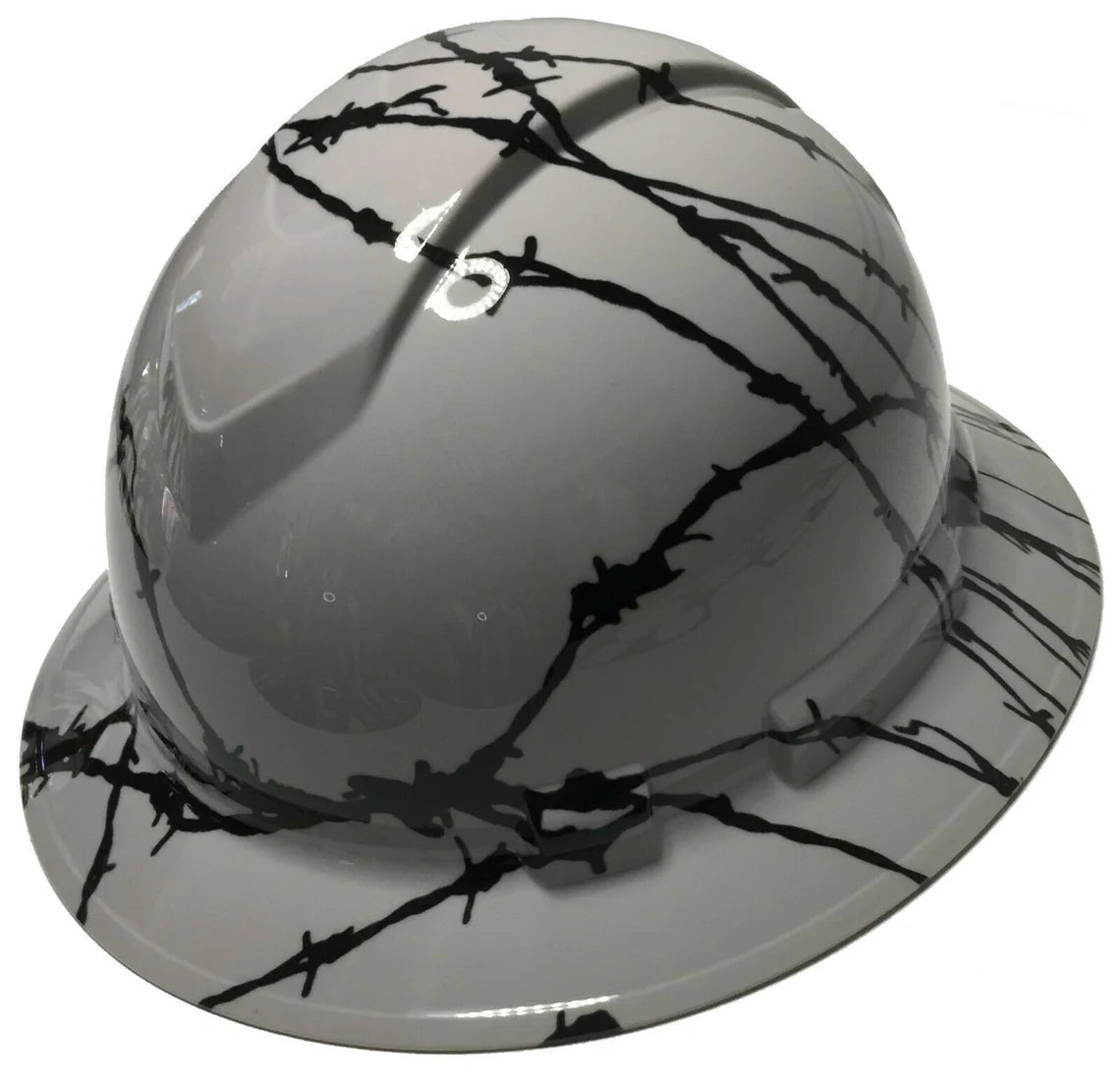 Custom Hard Hat Ridgeline Full Brim Light Gray Barbed Wire