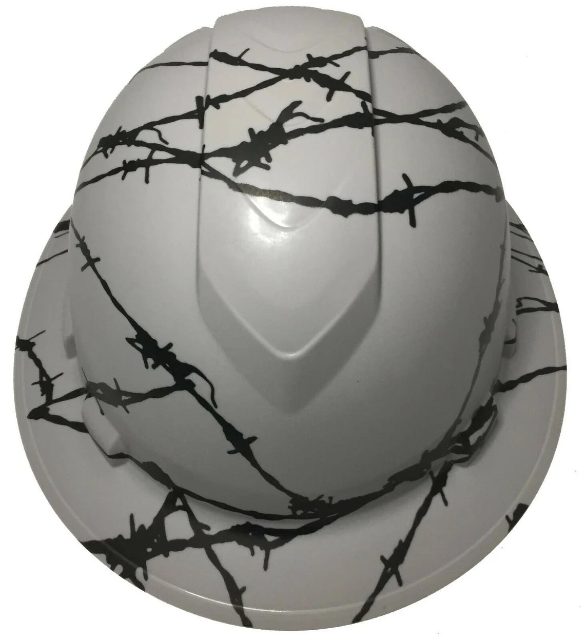 Custom Hard Hat Ridgeline Full Brim Light Gray Barbed Wire