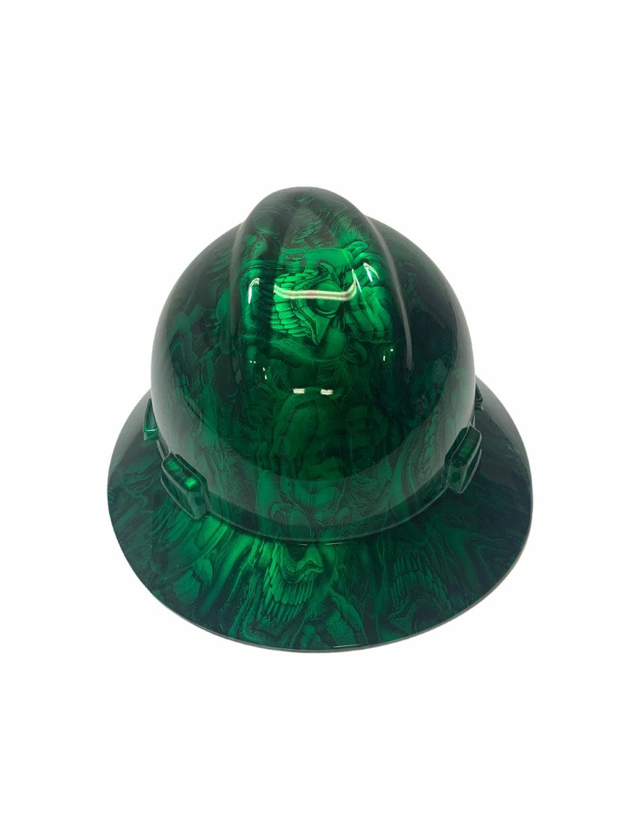 Custom Hard Hat Kandy Green Boss Skulls MSA V-Gard Full Brim