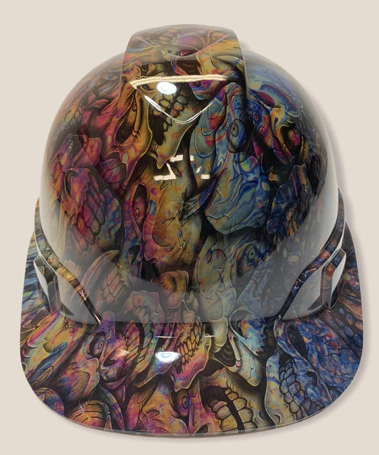 Custom Hydro Dipped Hard Hat Oil Slick Insanity Skulls Ridgeline Cap Style